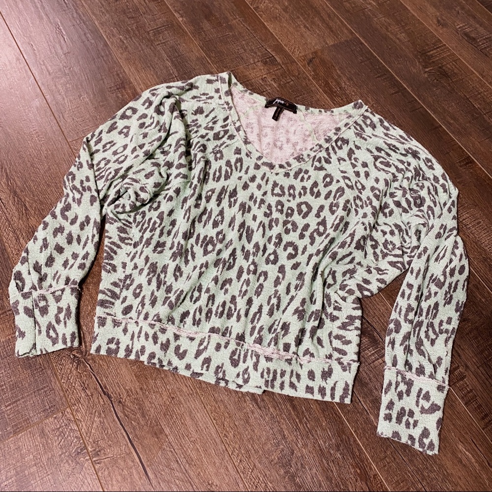 Jupee Green Leopard Crop Sweater Animal Print Mint